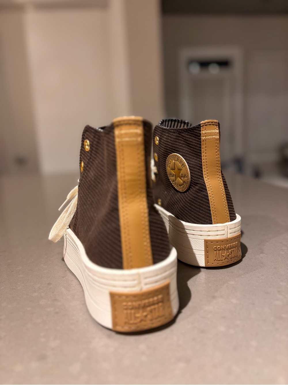 Converse Platform High-Top Sneakers in Brown and Cream - Picture 8 of 12